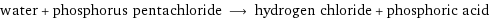 water + phosphorus pentachloride ⟶ hydrogen chloride + phosphoric acid