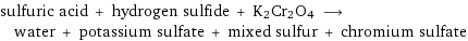 sulfuric acid + hydrogen sulfide + K2Cr2O4 ⟶ water + potassium sulfate + mixed sulfur + chromium sulfate