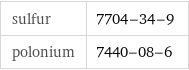 sulfur | 7704-34-9 polonium | 7440-08-6