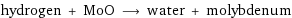 hydrogen + MoO ⟶ water + molybdenum