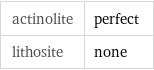 actinolite | perfect lithosite | none