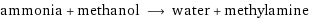 ammonia + methanol ⟶ water + methylamine