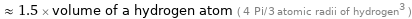  ≈ 1.5 × volume of a hydrogen atom ( 4 Pi/3 atomic radii of hydrogen^3 )