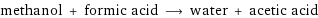 methanol + formic acid ⟶ water + acetic acid