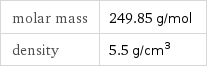 molar mass | 249.85 g/mol density | 5.5 g/cm^3