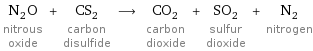 N_2O nitrous oxide + CS_2 carbon disulfide ⟶ CO_2 carbon dioxide + SO_2 sulfur dioxide + N_2 nitrogen