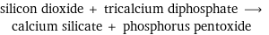 silicon dioxide + tricalcium diphosphate ⟶ calcium silicate + phosphorus pentoxide