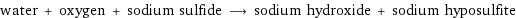 water + oxygen + sodium sulfide ⟶ sodium hydroxide + sodium hyposulfite