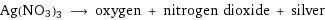 Ag(NO3)3 ⟶ oxygen + nitrogen dioxide + silver