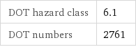DOT hazard class | 6.1 DOT numbers | 2761
