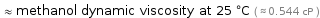  ≈ methanol dynamic viscosity at 25 °C ( ≈ 0.544 cP )