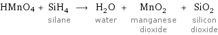 HMnO4 + SiH_4 silane ⟶ H_2O water + MnO_2 manganese dioxide + SiO_2 silicon dioxide