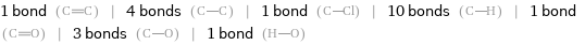 1 bond () | 4 bonds () | 1 bond () | 10 bonds () | 1 bond () | 3 bonds () | 1 bond ()