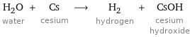 H_2O water + Cs cesium ⟶ H_2 hydrogen + CsOH cesium hydroxide