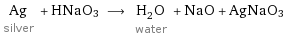 Ag silver + HNaO3 ⟶ H_2O water + NaO + AgNaO3