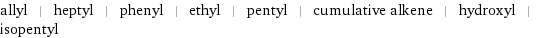 allyl | heptyl | phenyl | ethyl | pentyl | cumulative alkene | hydroxyl | isopentyl