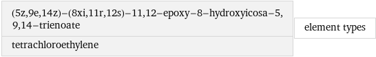 (5z, 9e, 14z)-(8xi, 11r, 12s)-11, 12-epoxy-8-hydroxyicosa-5, 9, 14-trienoate tetrachloroethylene | element types