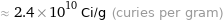 ≈ 2.4×10^10 Ci/g (curies per gram)