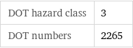 DOT hazard class | 3 DOT numbers | 2265