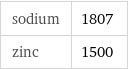 sodium | 1807 zinc | 1500