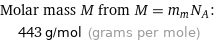 Molar mass M from M = m_mN_A:  | 443 g/mol (grams per mole)