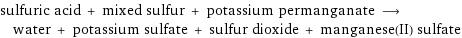 sulfuric acid + mixed sulfur + potassium permanganate ⟶ water + potassium sulfate + sulfur dioxide + manganese(II) sulfate