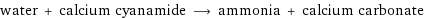 water + calcium cyanamide ⟶ ammonia + calcium carbonate