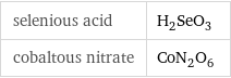 selenious acid | H_2SeO_3 cobaltous nitrate | CoN_2O_6