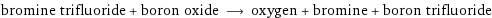 bromine trifluoride + boron oxide ⟶ oxygen + bromine + boron trifluoride