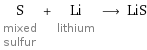 S mixed sulfur + Li lithium ⟶ LiS