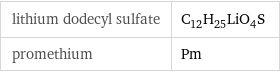 lithium dodecyl sulfate | C_12H_25LiO_4S promethium | Pm