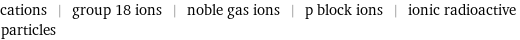 cations | group 18 ions | noble gas ions | p block ions | ionic radioactive particles