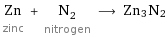 Zn zinc + N_2 nitrogen ⟶ Zn3N2