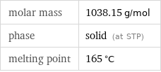 molar mass | 1038.15 g/mol phase | solid (at STP) melting point | 165 °C