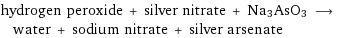 hydrogen peroxide + silver nitrate + Na3AsO3 ⟶ water + sodium nitrate + silver arsenate