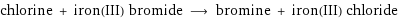 chlorine + iron(III) bromide ⟶ bromine + iron(III) chloride