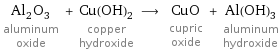 Al_2O_3 aluminum oxide + Cu(OH)_2 copper hydroxide ⟶ CuO cupric oxide + Al(OH)_3 aluminum hydroxide