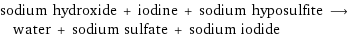 sodium hydroxide + iodine + sodium hyposulfite ⟶ water + sodium sulfate + sodium iodide