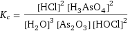 K_c = ([HCl]^2 [H3AsO4]^2)/([H2O]^3 [As2O3] [HOCl]^2)